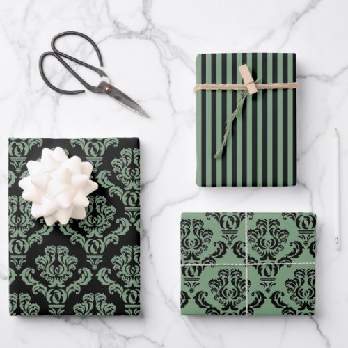 Elegant Green Damask  Wrapping Paper Sheets