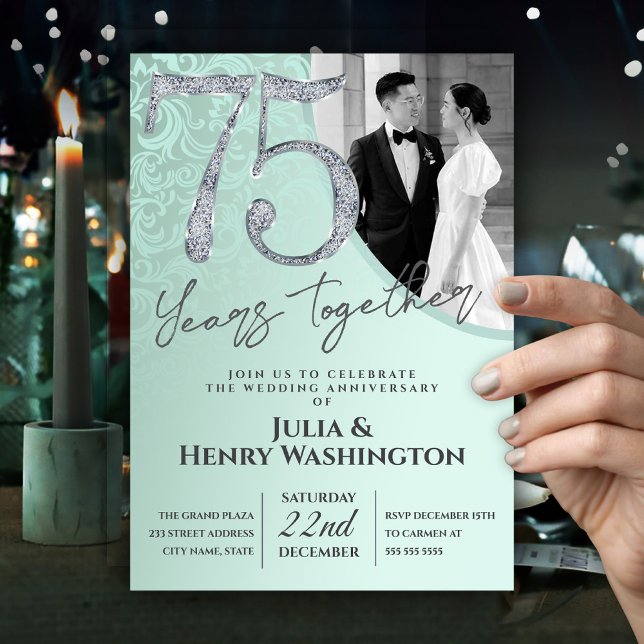 Elegant Green Diamond 75th Wedding Anniversary  Invitation (Creator Uploaded)