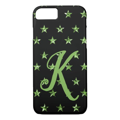 Elegant Green Diamond Stars Gems Sparkle Initial iPhone 87 Case