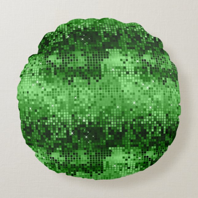Elegant Green DiscoBall Glitter & Sparkles Round Pillow (Front)