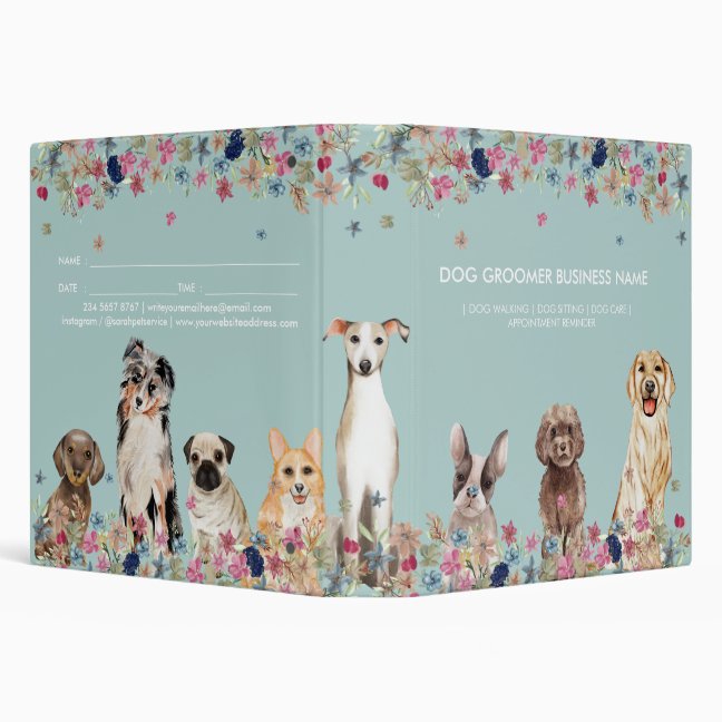 Elegant Green Dog Groomer Sitter Walker 3 Ring Binder