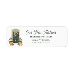 Elegant Green Door New Home Winter Announcement Label