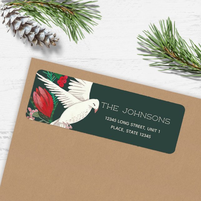 Elegant Green Dove Floral Christmas Label (Elegant Green Dove Floral Christmas Label)