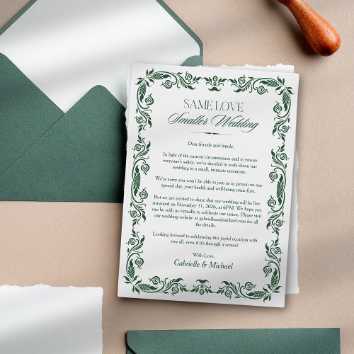 Elegant Green Downsized Wedding Announcement Card