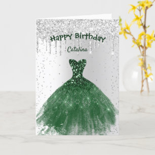 Elegant Green Dress Birthday Card