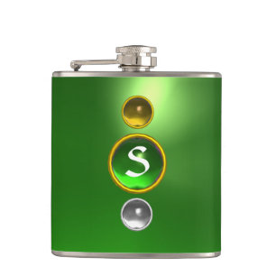 ELEGANT GREEN EMERALD GEMSTONE MONOGRAM FLASK