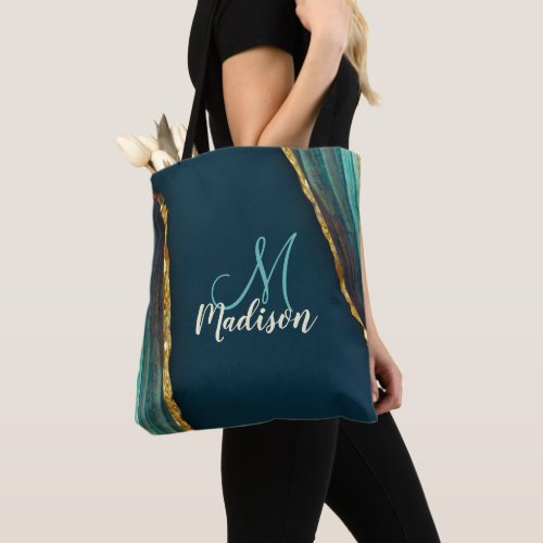 Elegant green emerald marble art faux gold glitter tote bag