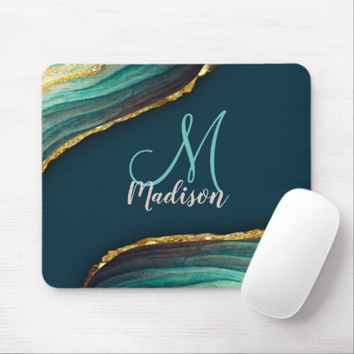 Elegant green emerald marble art faux gold mouse pad