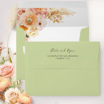 Elegant Green Envelope with Peach Floral Inside<br><div class="desc">Elegant green envelope with beautiful peach floral detail on the inside. Wedding envelope with design coordinating our "Peach Delight collection" invites. Delight your guest as they open the envelope to find exquisite corner floral design inside, in a beautiful blend of orange, peach, dusty rose, blush, cream and champagne hues. Design...</div>