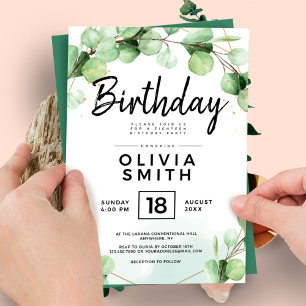 Elegant Green Eucalyptus 18th Birthday Party Invitation