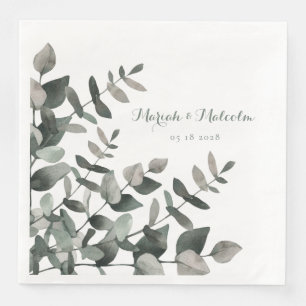 Elegant Green Eucalyptus Bouquet Wedding Paper Din Dinner Napkins