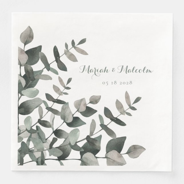 Elegant Green Eucalyptus Bouquet Wedding Paper Din Paper Dinner Napkins (Front)