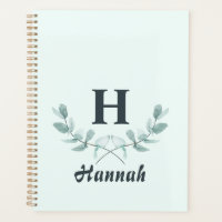 Elegant Green Eucalyptus Branch Monogram Planner