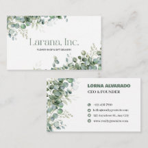 Elegant Green Eucalyptus Flower Shop Business Card