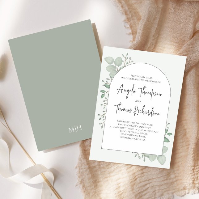Elegant Green Eucalyptus Foliage Greenery Leaves Invitation (Elegant Moss green with eucalyptus and leaves greenery. )
