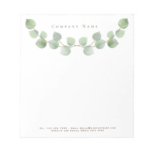 Elegant Green Eucalyptus Leaf Company Name Notepad