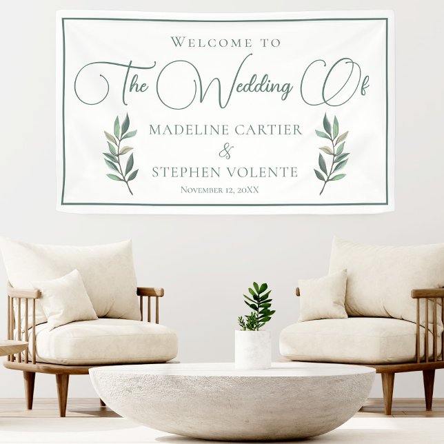 Elegant Green Eucalyptus Leaf Fall Wedding Welcome Banner (Creator Uploaded)