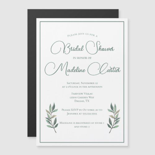 Elegant Green Eucalyptus Leaf Modern Bridal Shower Magnetic Invitation