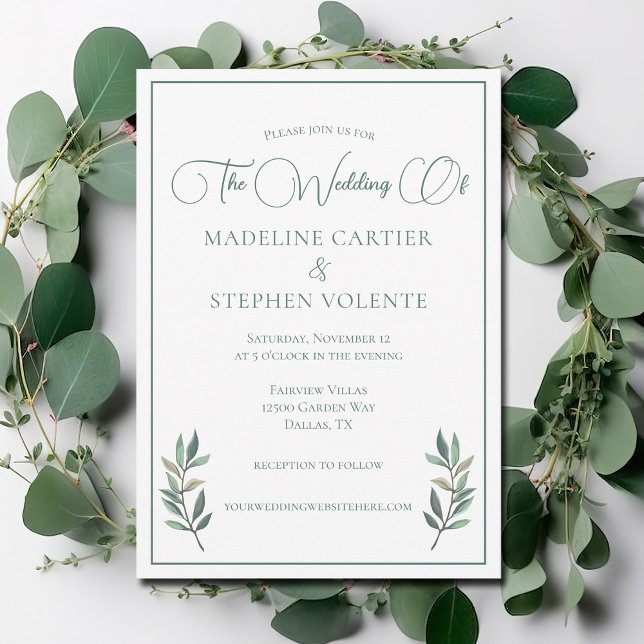Elegant Green Eucalyptus Leaf Modern Fall Wedding Invitation (Creator Uploaded)