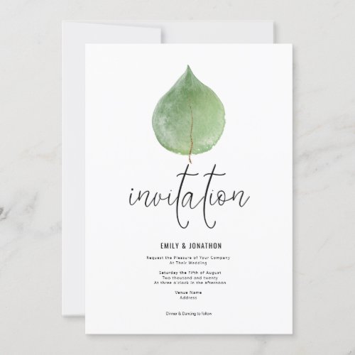 Elegant Green Eucalyptus Leaf Script Wedding Invitation