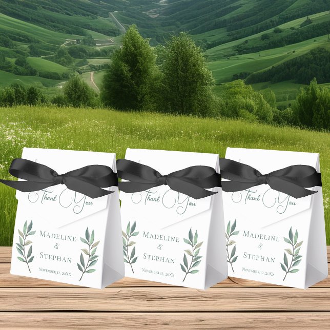 Elegant Green Eucalyptus Leaf Simple Fall Wedding Favor Boxes (Creator Uploaded)