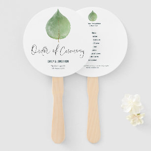Elegant Green Eucalyptus Leaf Wedding Program Hand Fan