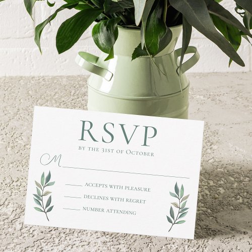 Elegant Green Eucalyptus Leaf Wedding RSVP Card