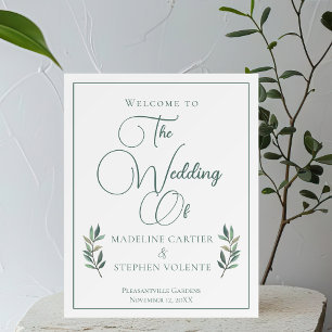Elegant Green Eucalyptus Leaves Wedding Welcome Foam Board