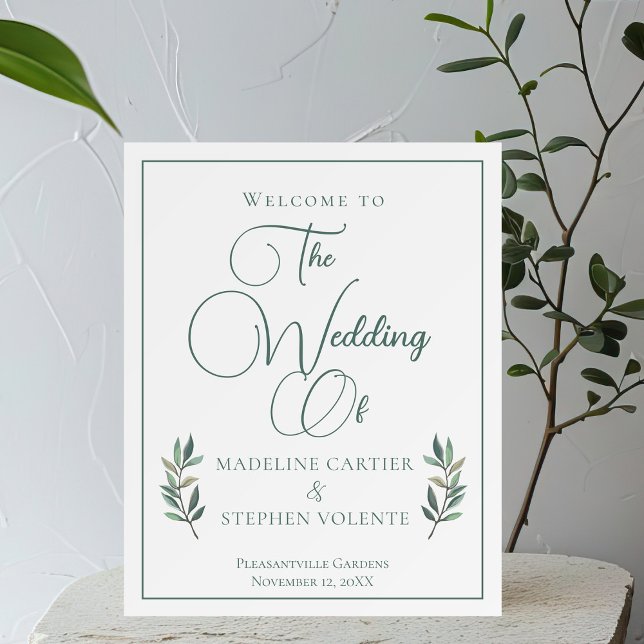 Elegant Green Eucalyptus Leaves Wedding Welcome Foam Board (Creator Uploaded)