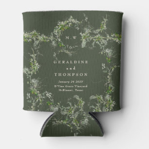 Elegant Green Eucalyptus Monogram Wedding Gift Can Cooler
