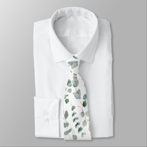 Elegant Green Eucalyptus Pattern Neck Tie