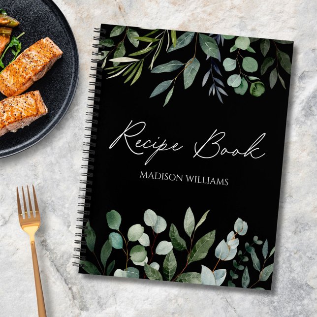 Elegant Green Eucalyptus Personalized Recipe Book (In situ)
