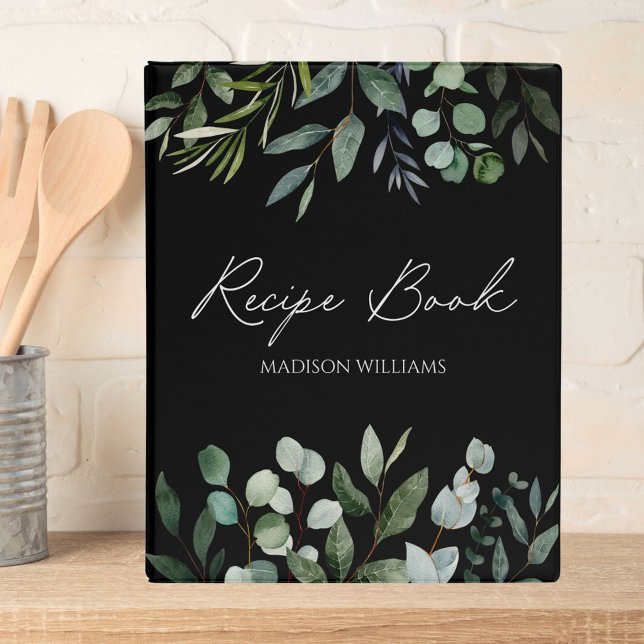 Elegant Green Eucalyptus Personalized Recipe Mini Binder (In situ)