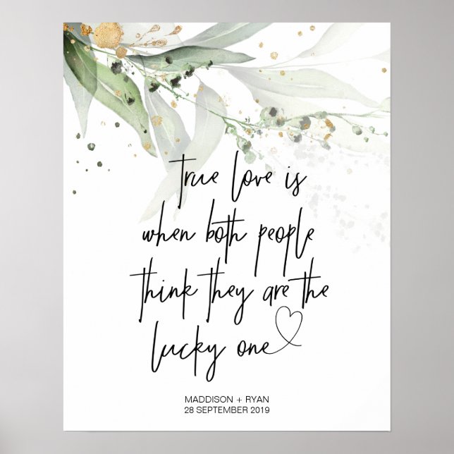 Elegant Green Eucalyptus Wedding True Love Welcome Poster (Front)