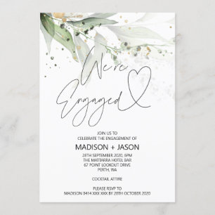 Elegant Green Eucalyptus We're Engaged Engagement Invitation