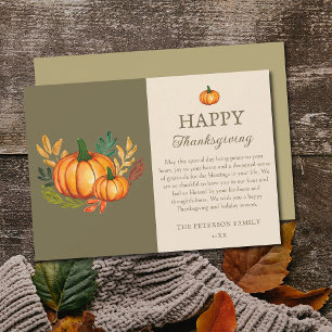 Elegant Green Fall Pumpkin Happy Thanksgiving Card