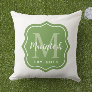 Elegant Green Family Monogram Initial Outdoor Pillow