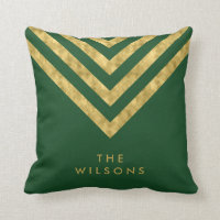Elegant Green Family Name Chevron Pattern Throw Pillow