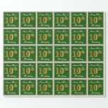 [ Thumbnail: Elegant, Green, Faux Gold 10th Birthday + Name Wrapping Paper ]