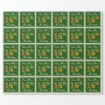 [ Thumbnail: Elegant, Green, Faux Gold 16th Birthday + Name Wrapping Paper ]