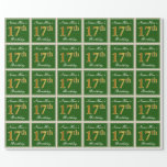 [ Thumbnail: Elegant, Green, Faux Gold 17th Birthday + Name Wrapping Paper ]