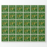 [ Thumbnail: Elegant, Green, Faux Gold 19th Birthday + Name Wrapping Paper ]