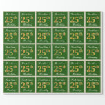 [ Thumbnail: Elegant, Green, Faux Gold 25th Birthday + Name Wrapping Paper ]