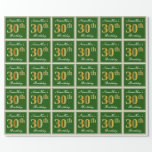 [ Thumbnail: Elegant, Green, Faux Gold 30th Birthday + Name Wrapping Paper ]