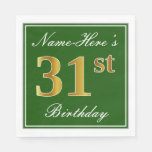 [ Thumbnail: Elegant Green, Faux Gold 31st Birthday + Name Napkins ]