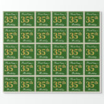 [ Thumbnail: Elegant, Green, Faux Gold 35th Birthday + Name Wrapping Paper ]