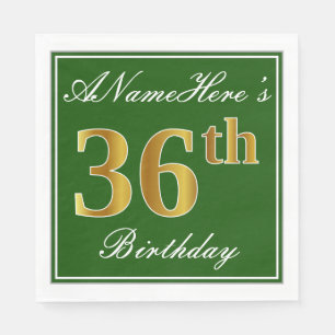 Elegant Green, Faux Gold 36th Birthday + Name Napkins
