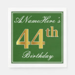 [ Thumbnail: Elegant Green, Faux Gold 44th Birthday + Name Napkins ]