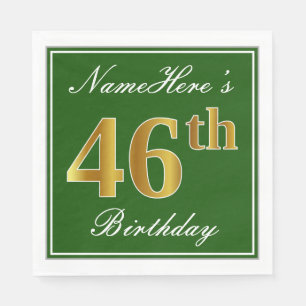 Elegant Green, Faux Gold 46th Birthday + Name Napkins