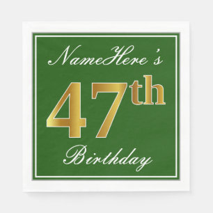 Elegant Green, Faux Gold 47th Birthday + Name Napkins